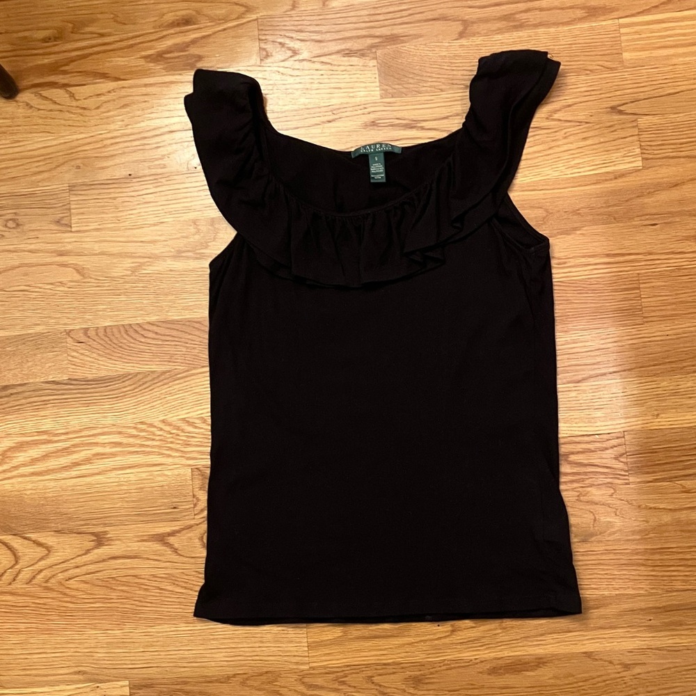 Lauren Ralph Lauren Sleeveless Black Ruffle Top Size Small